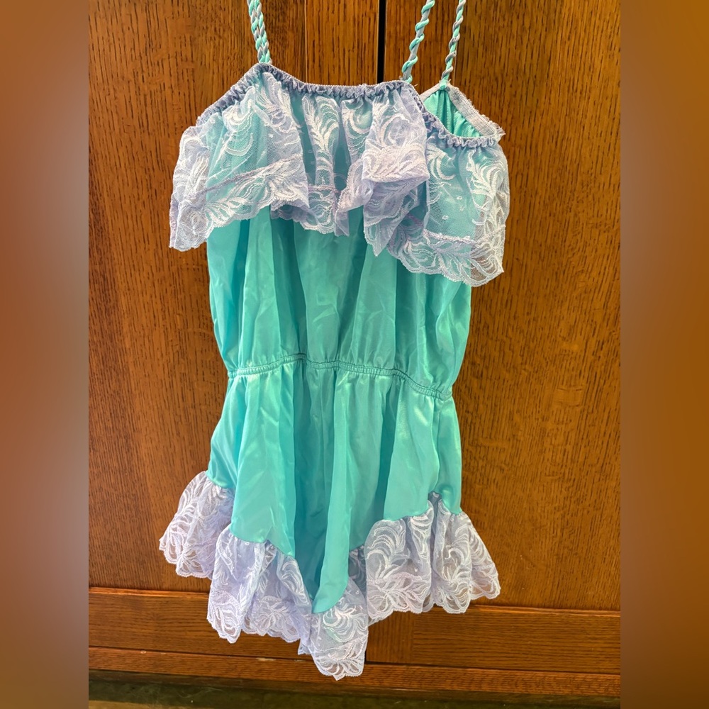 RARE Glydons Of Hollywood Vintage Lingerie ROMPER  💜🧼 PURPLE TURQUOISE M